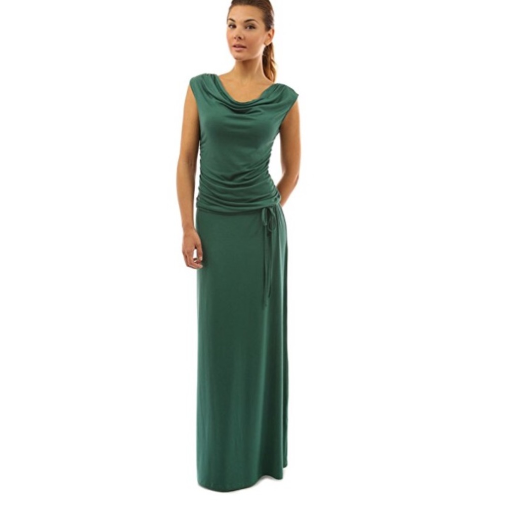 Cowl Neck Blouson Drawstring Maxi Dress
